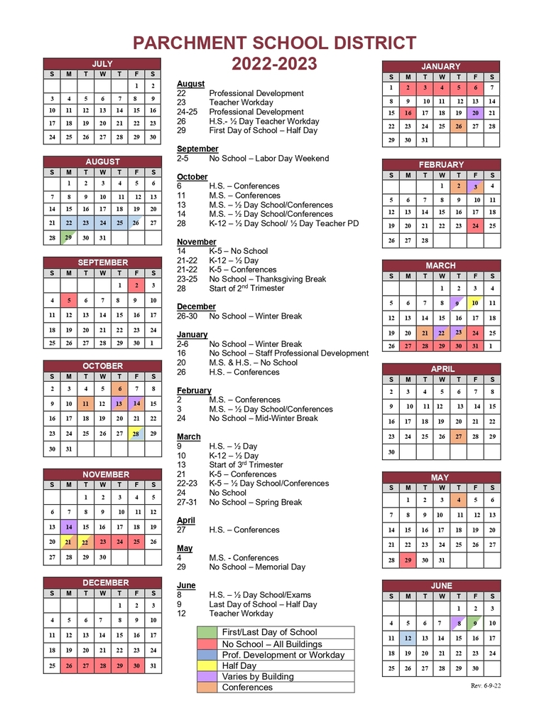 Parchment School District Calendar 20242025