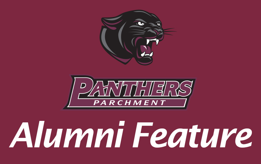 Alumni Feature with Parchment Panther logo