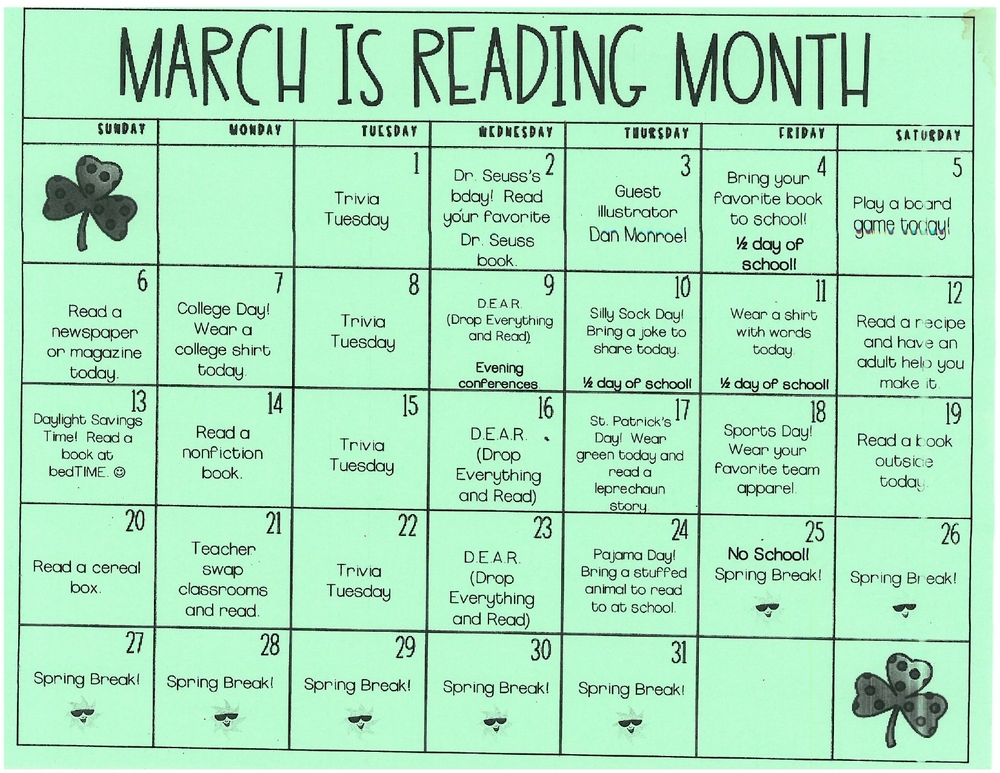 March Is Reading Month Calendar 