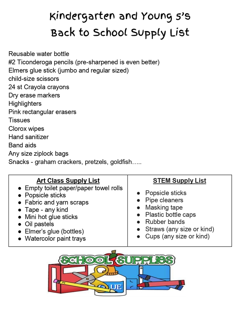 Kindergarten and Young 5s Supply List