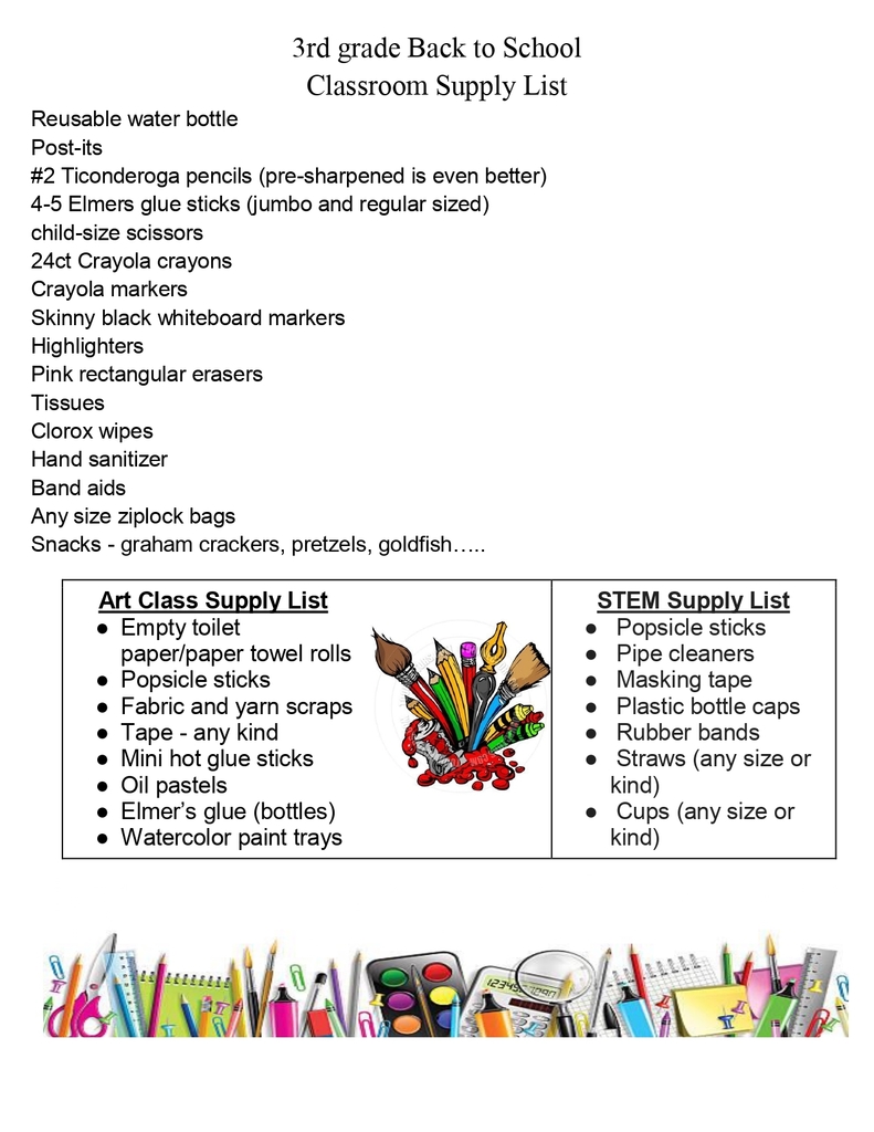 3rd Grade Supply List